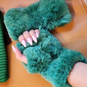 Bright green faux fur gloves